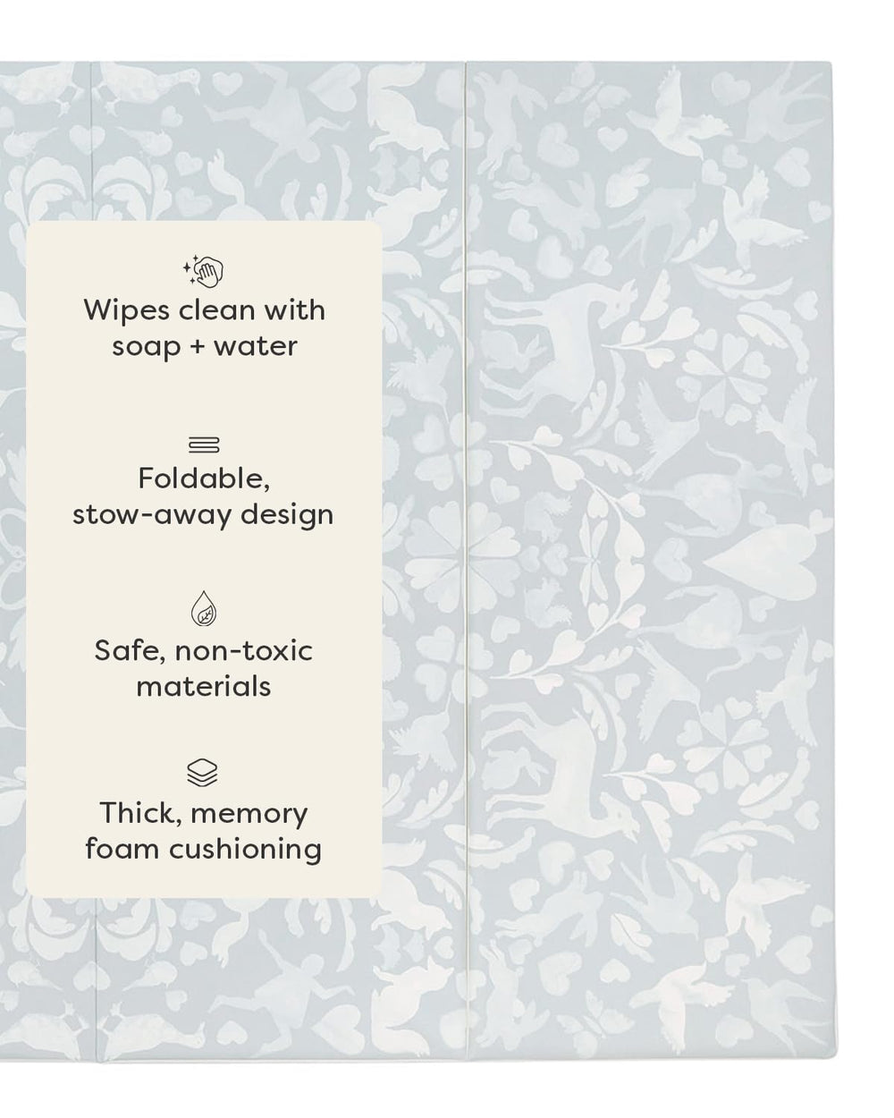 House of Noa foldable tumbling mat wipe-clean cover simplifies cleanup after messy play.