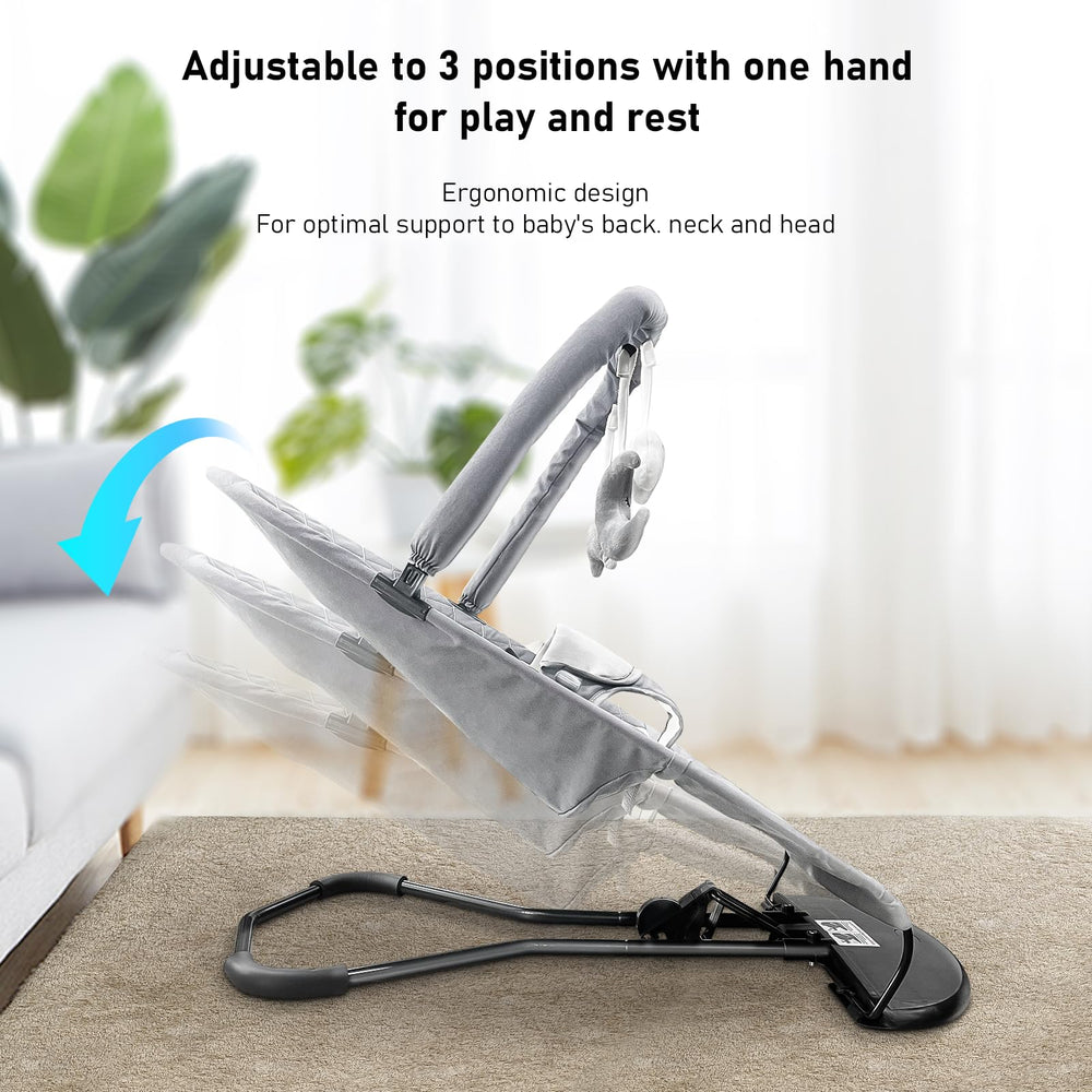 HOUSEHOLD WORLD baby bouncer non-slip-base ensures stability during use.