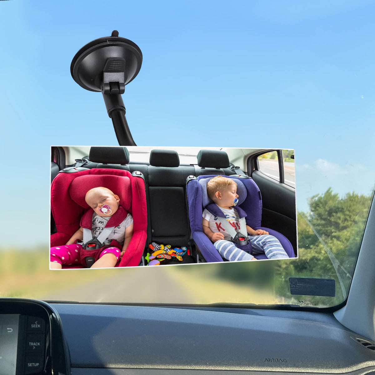 Hovom suction cup baby car mirror main view improves back-seat visibility for parents.