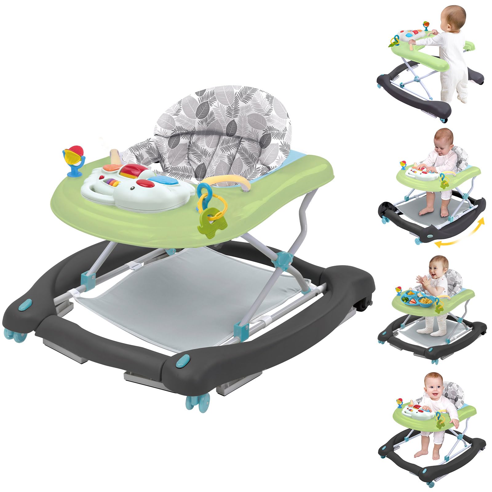 Howeemo 5-in-1 foldable baby walker assembled, showcasing versatile setup for growing babies and early mobility.