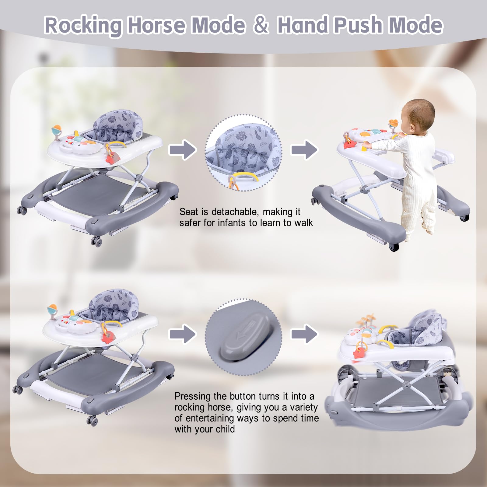 Howeemo baby walker bouncer mode grey offers gentle bouncing for soothing play