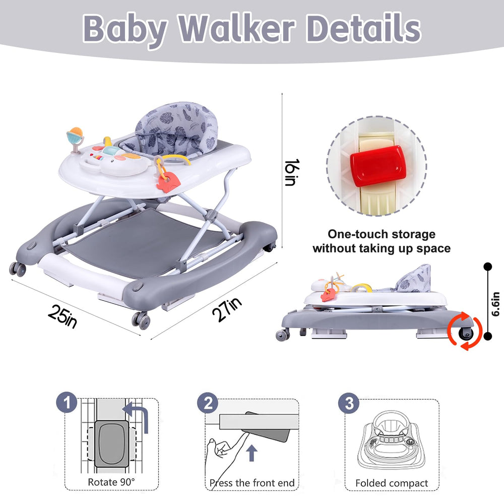 Howeemo 5-in-1 walker with eating table mode grey for snack time