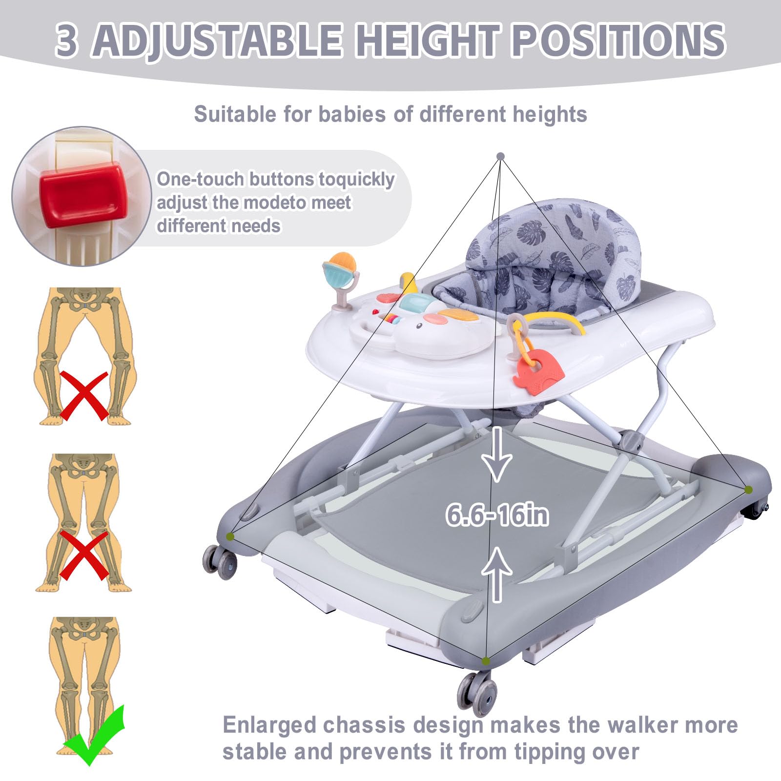 Howeemo folded walker grey stores compactly under furniture for easy transport