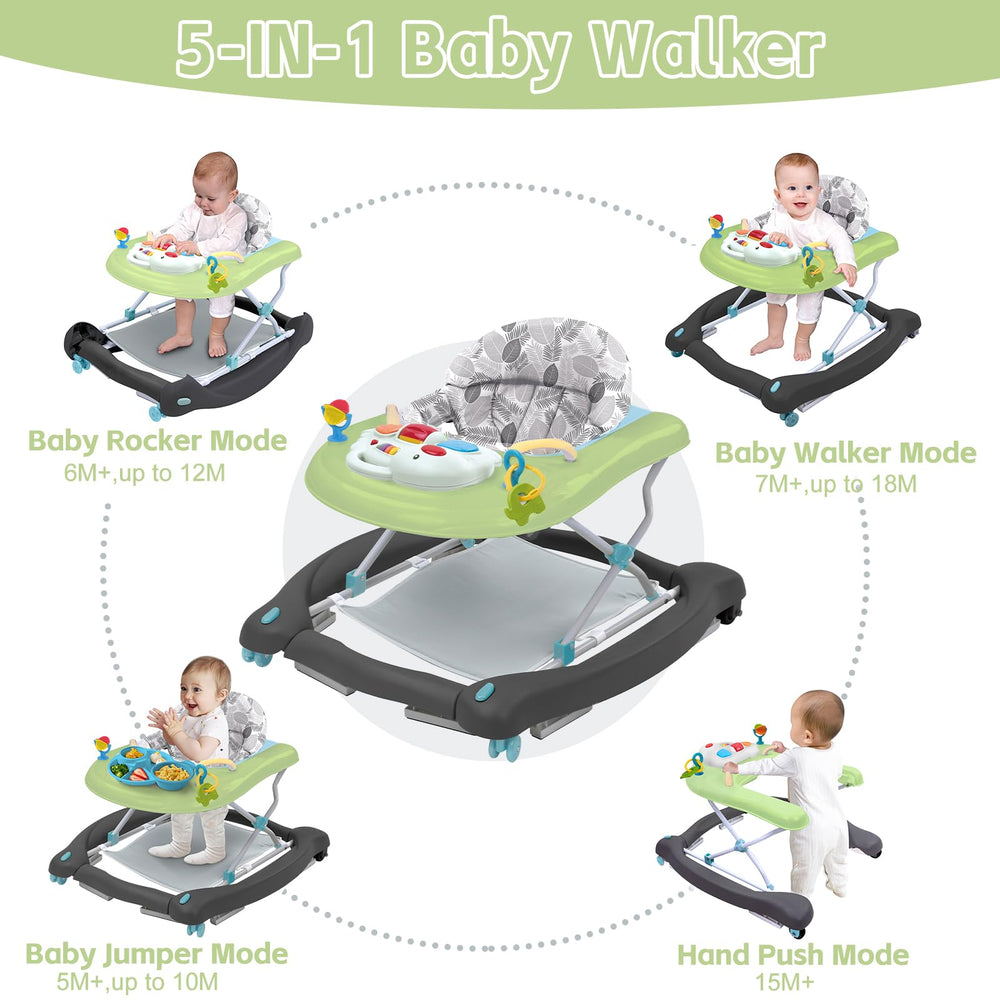 Howeemo 5-in-1 foldable baby walker folded compact for easy storage and travel.