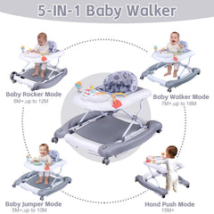 Howeemo 5-in-1 foldable baby walker side view demonstrates height adjustment and portability