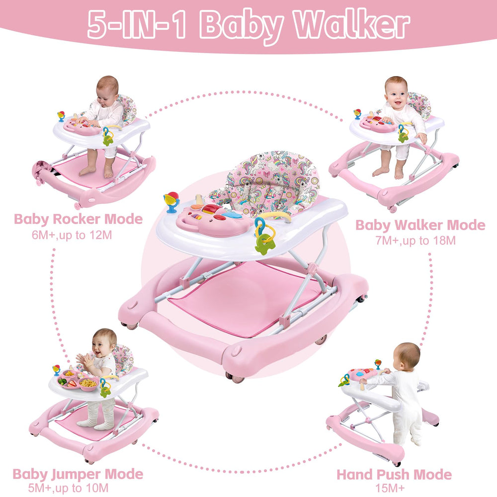 Howeemo 5-in-1 foldable baby walker pink mode-transition demo supports growth