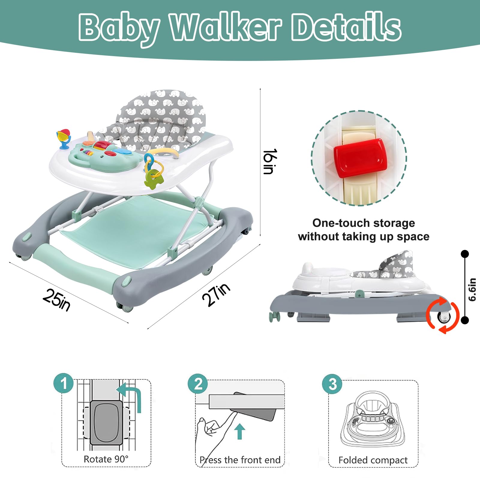 Howeemo baby walker detachable trampoline mat for added play
