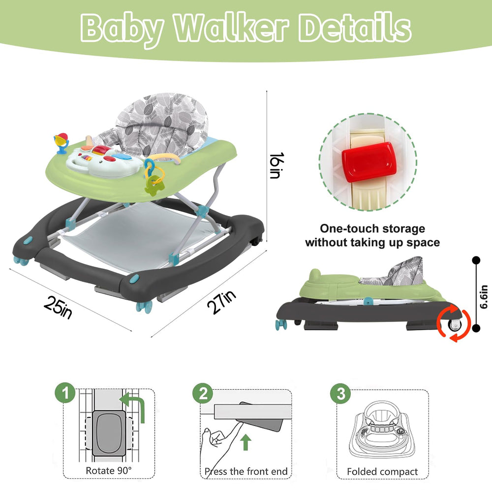 Howeemo baby walker dining-table mode shows removable toy tray for feeding time safety.