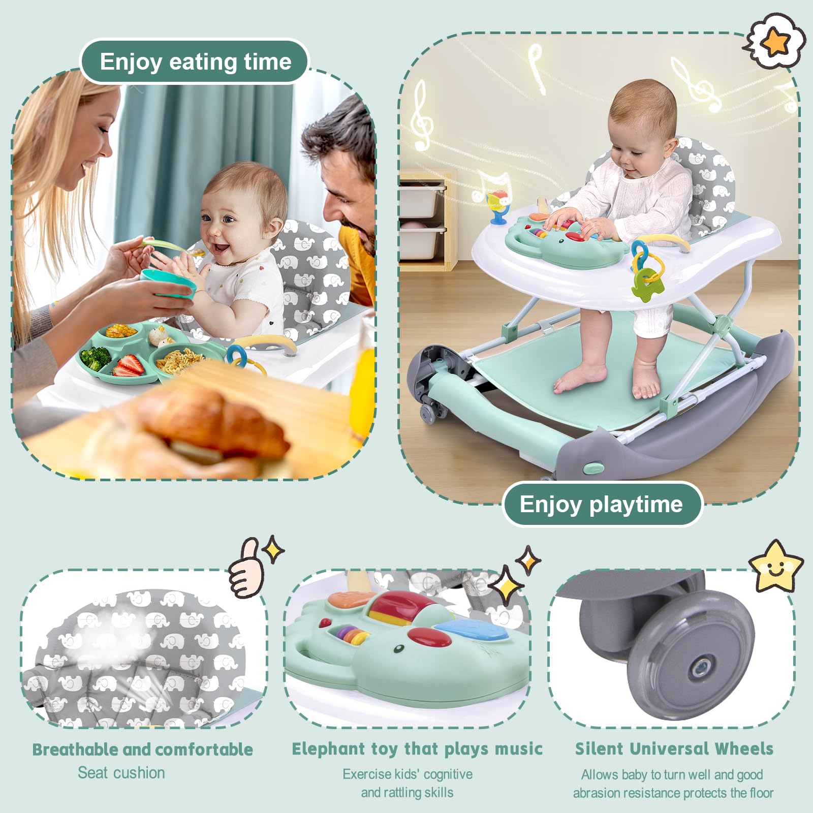 Howeemo baby walker rear wheels for smooth movement
