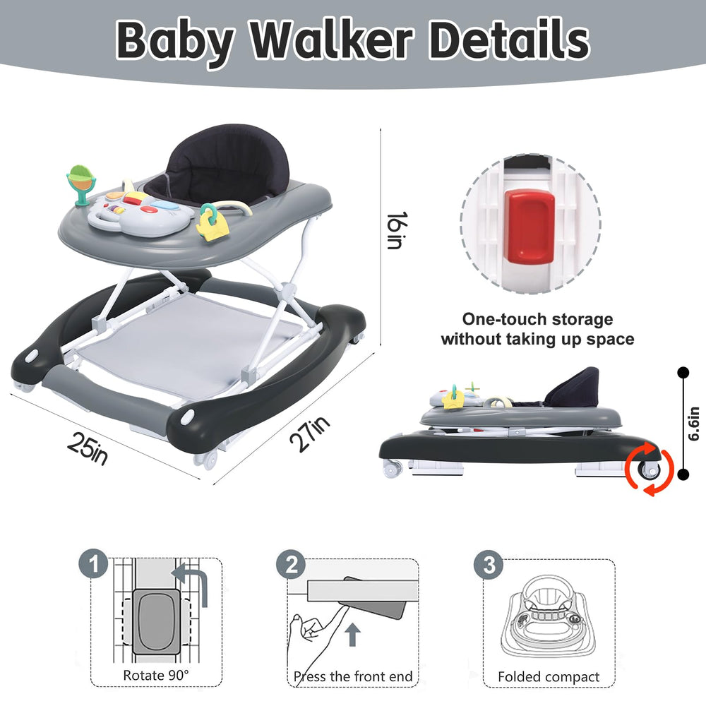 Howeemo height-adjustable walker demonstrating three height positions for growing baby.