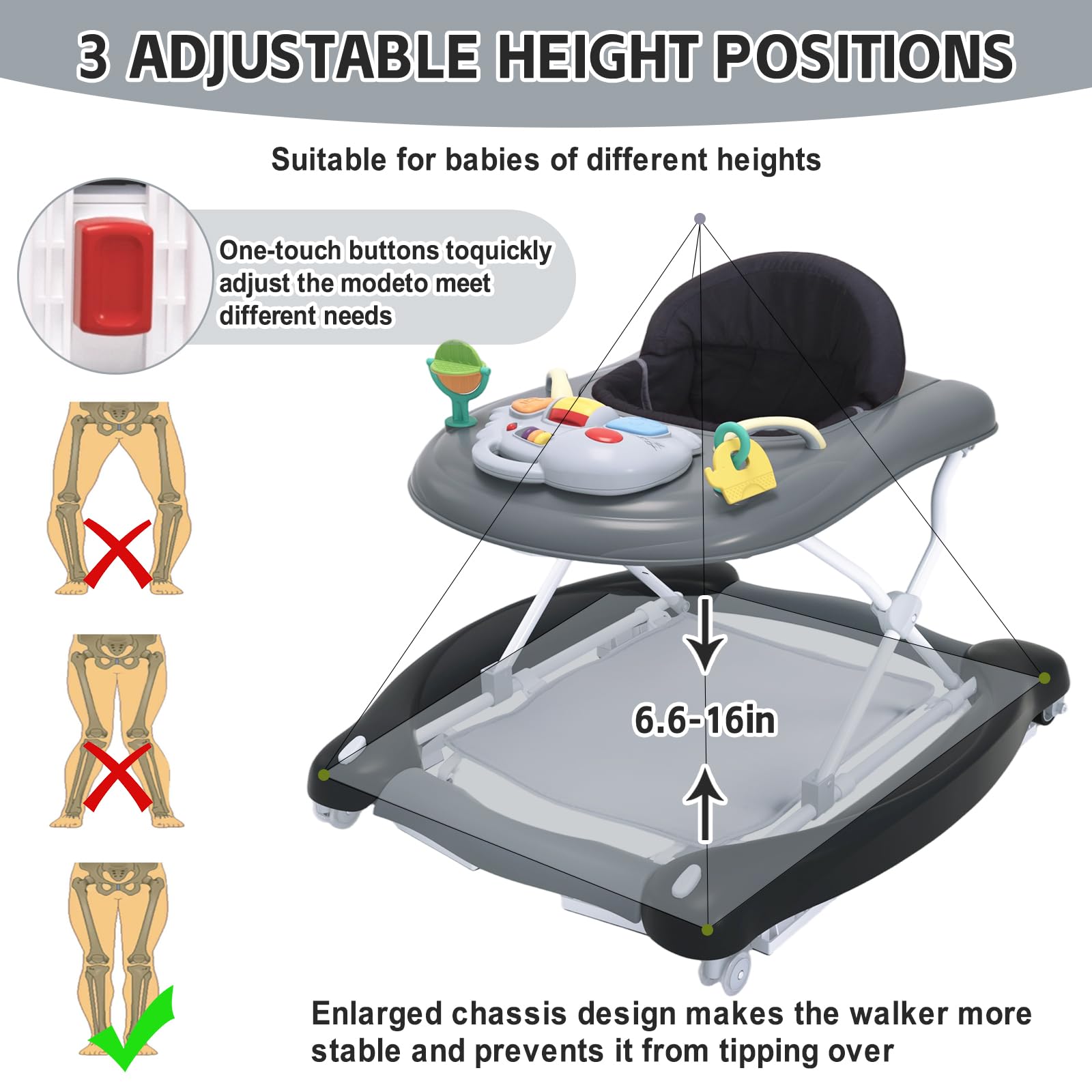 Howeemo safety features with triangular chassis and non-slip mat for stability.