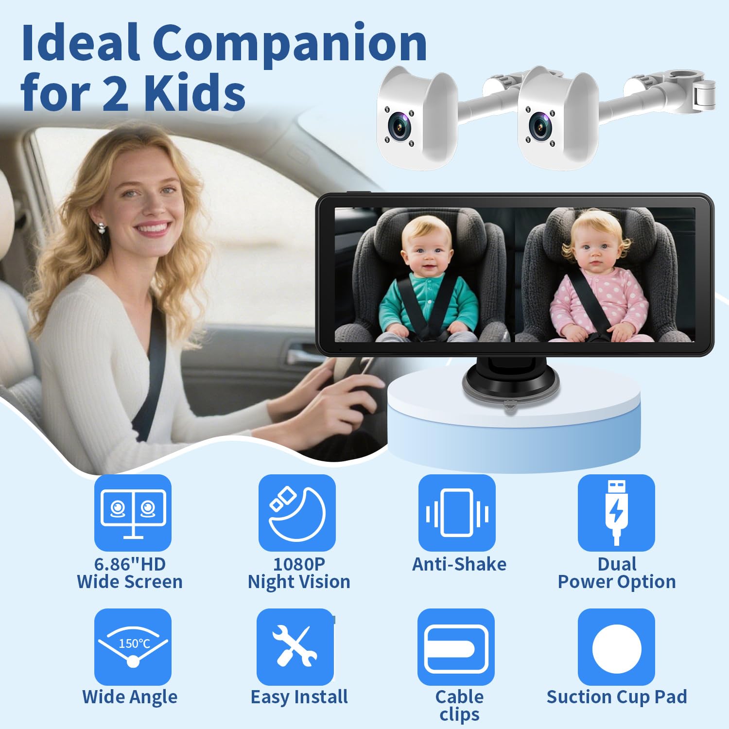 Howison 150 degree wide angle lens minimizes blind spots for easier monitoring.