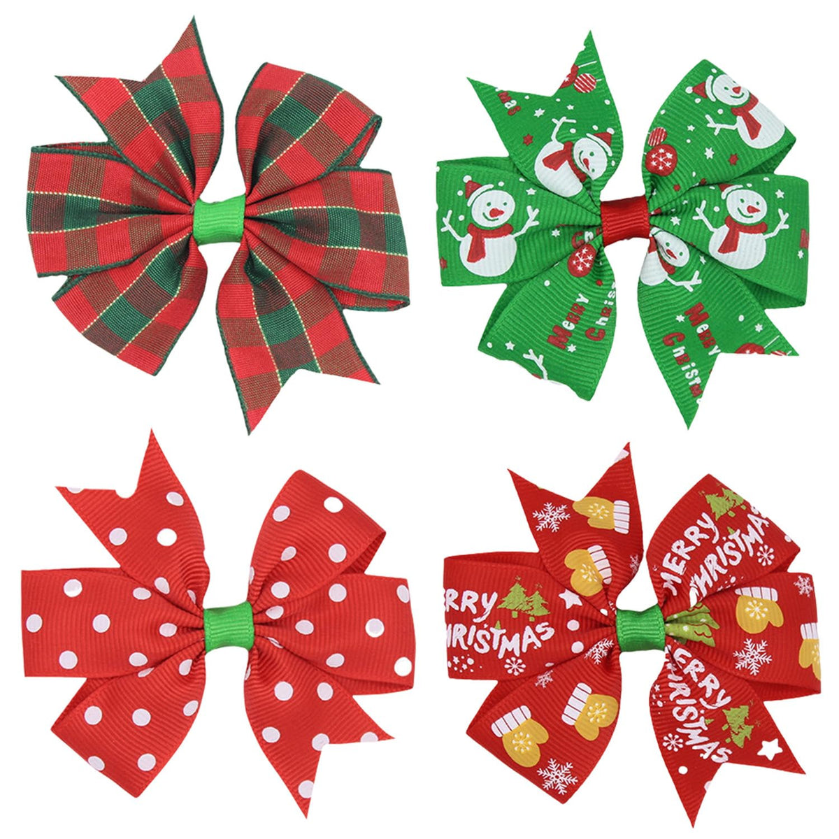 HOXIEYA Christmas bow clip red-green Santa design enhances holiday outfits and photo moments.