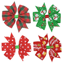 HOXIEYA Christmas bow clip red-green Santa design enhances holiday outfits and photo moments.