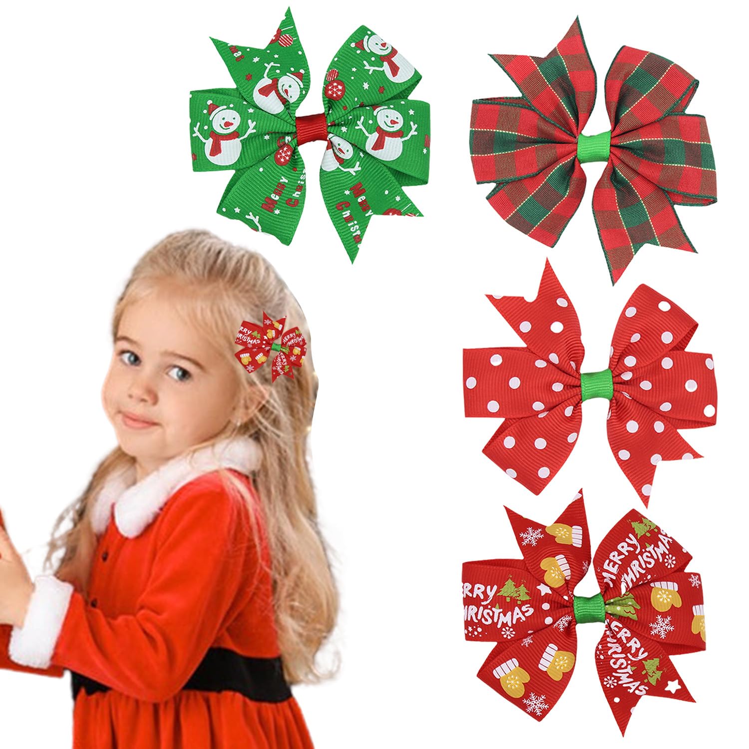 HOXIEYA Christmas bow clip pattern variety for festive parties and family gatherings.