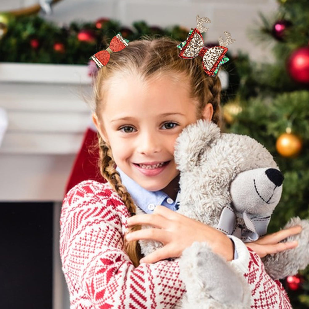 HOXIEYA girls wearing christmas bow demonstrates festive style and cheerful charm