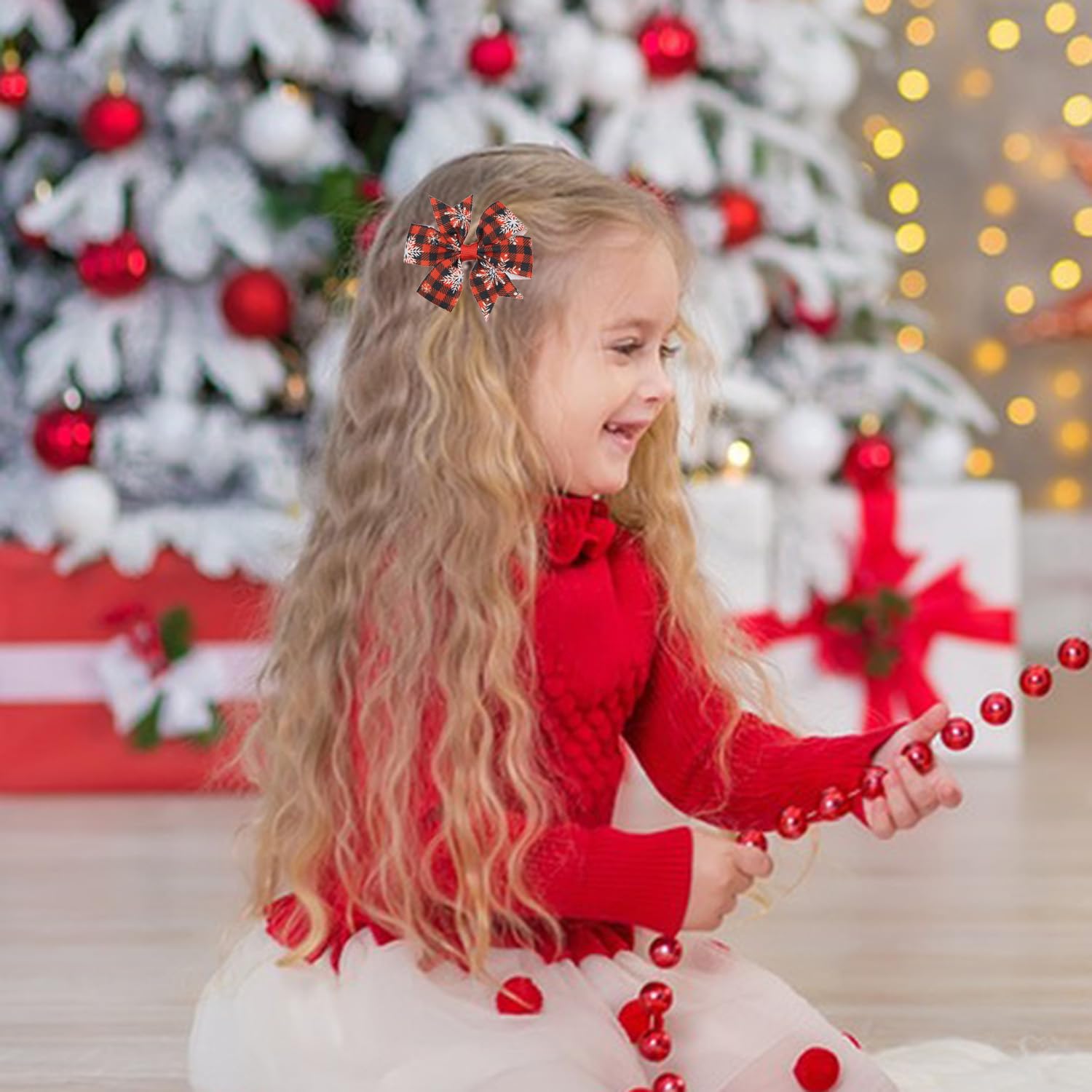 HOXIEYA snowflake design bows add festive style to holiday outfits