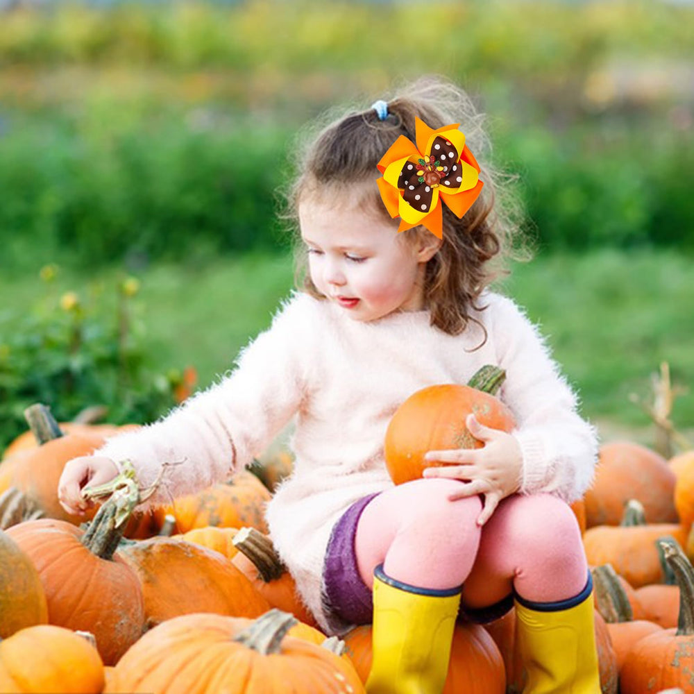 HOXIEYA orange turkey bow clip brightens school outfits and photos