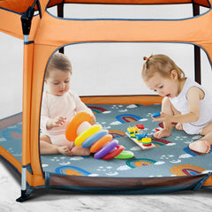 Hoybell hexagon playpen mat compatible with POP 'N GO shown with secure fit.