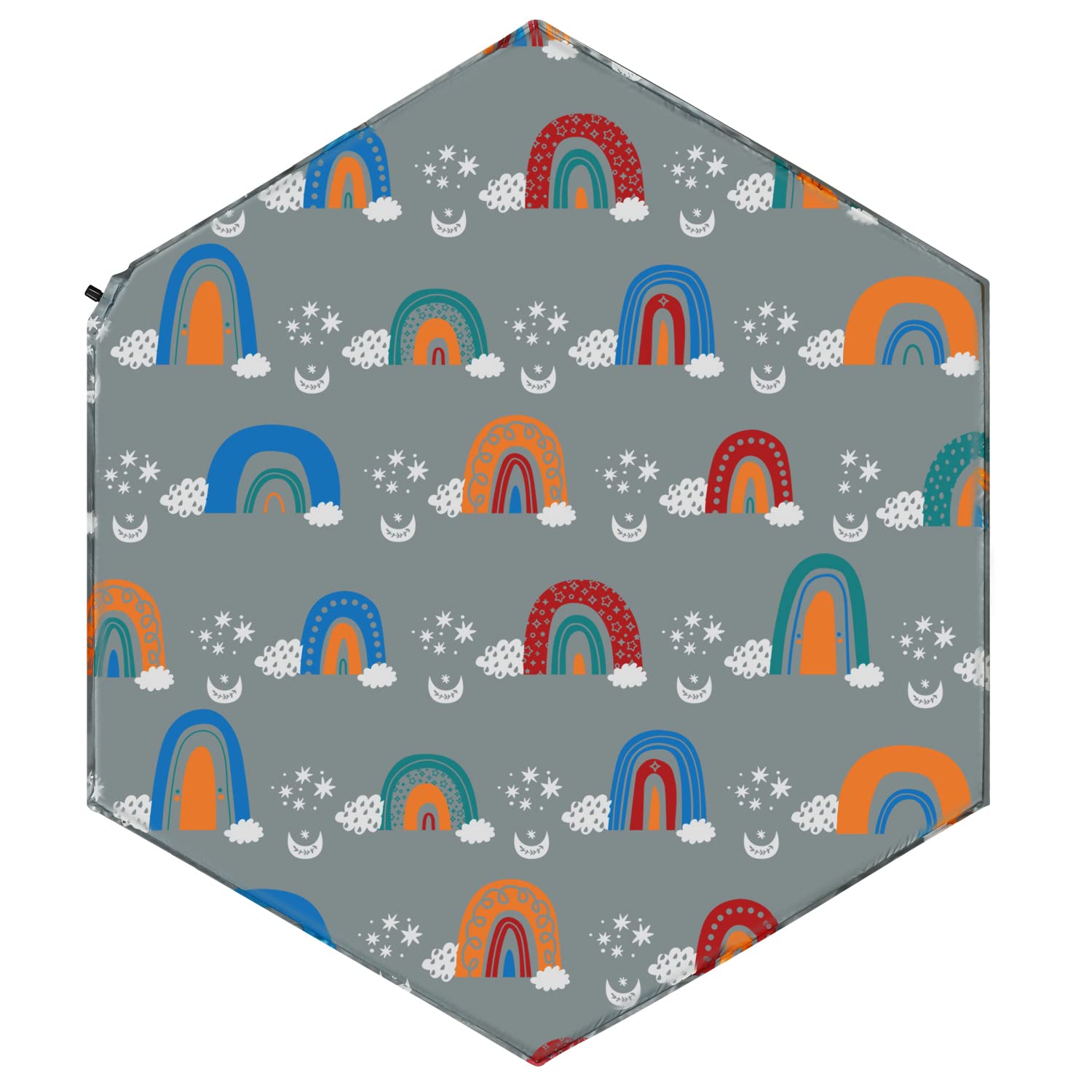 Hoybell hexagon playpen mat inflated rainbow view offers a spacious, safe play surface.