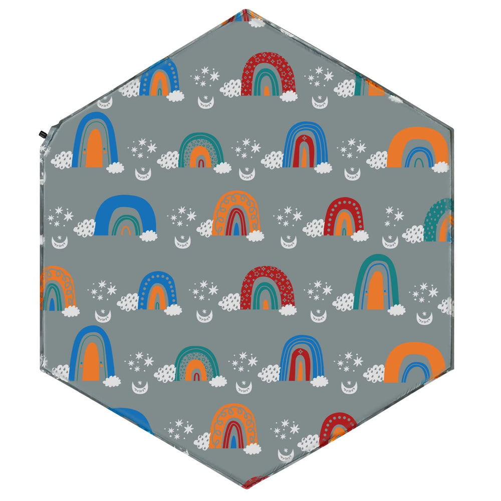 Hoybell hexagon playpen mat inflated rainbow view offers a spacious, safe play surface.