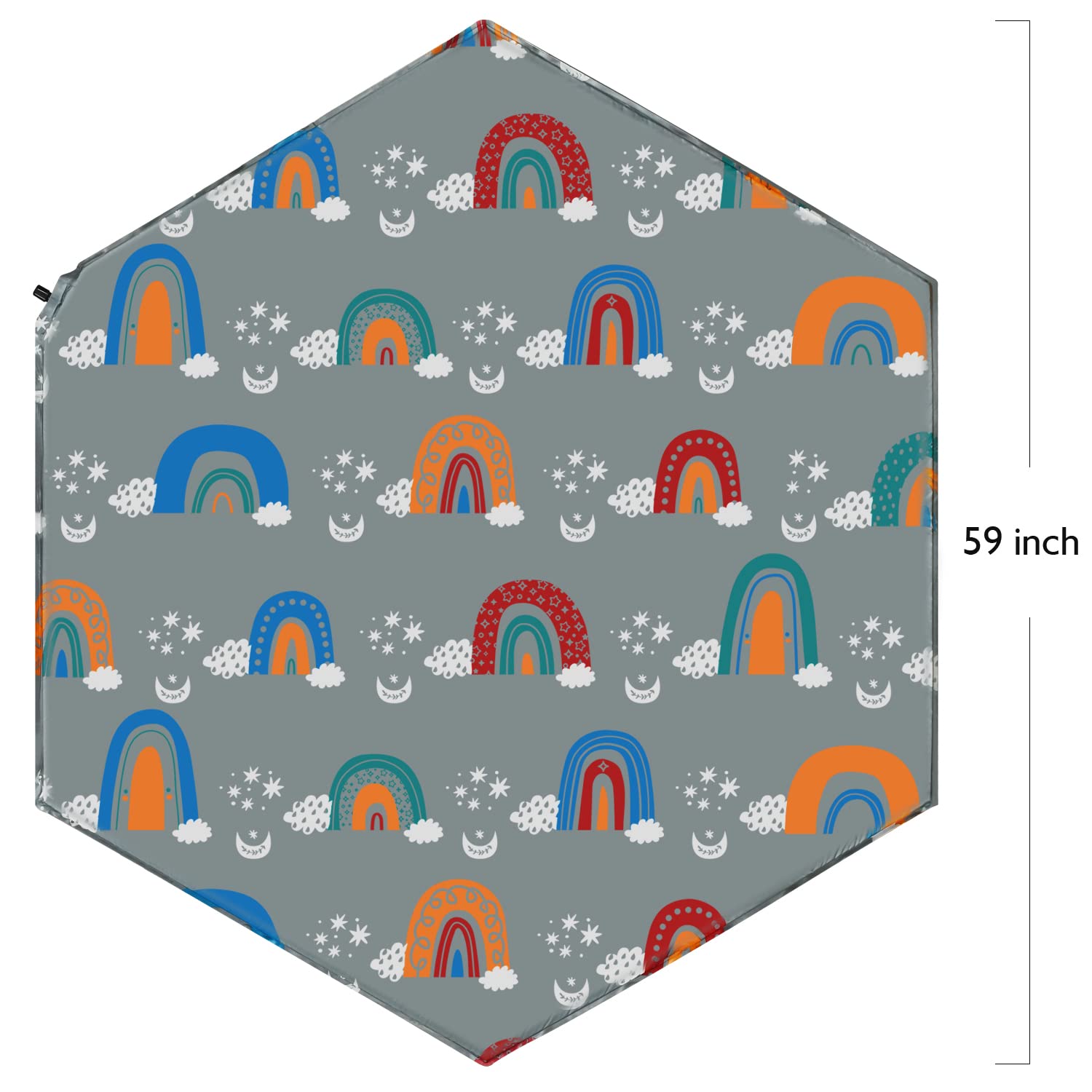 Hoybell hexagon playpen mat self-inflating valve close-up demonstrates easy setup.