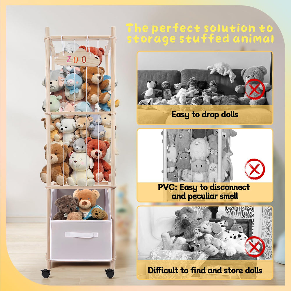 HOYWOUL 55-inch plush toy cage in a playroom demonstrates tall storage