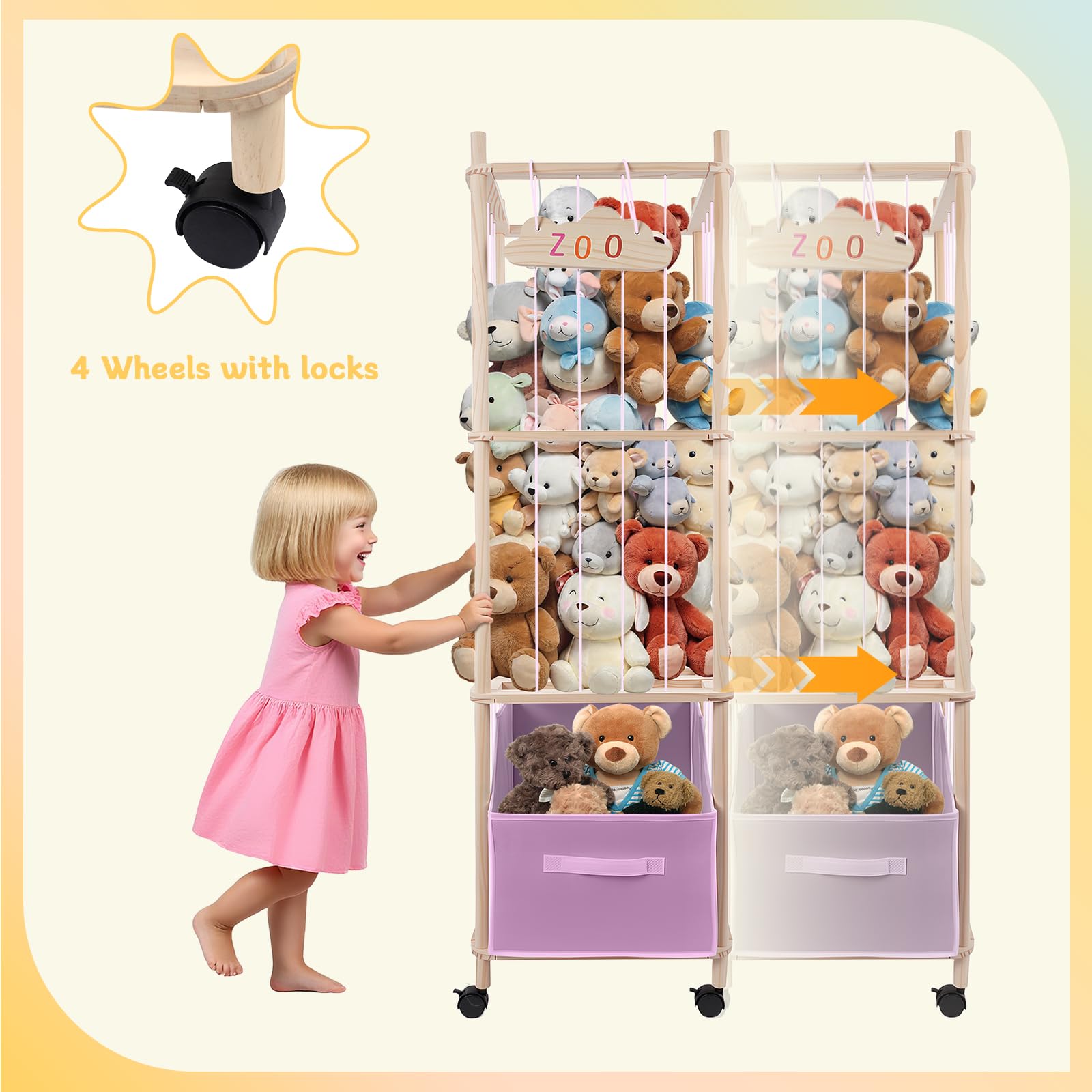HOYWOUL 55-inch plush toy zoo storage tall design maximizes vertical space.