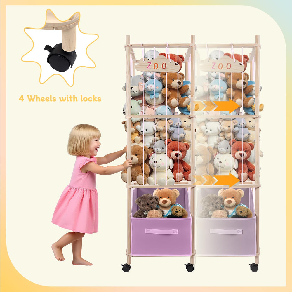 HOYWOUL 55-inch plush toy zoo storage tall design maximizes vertical space.
