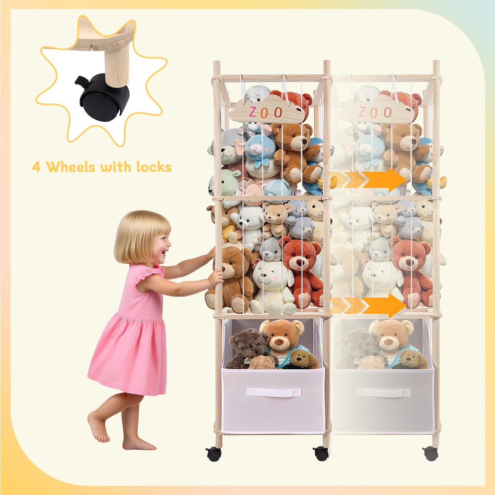 HOYWOUL space-saving plush toy organizer highlights vertical design for clutter reduction
