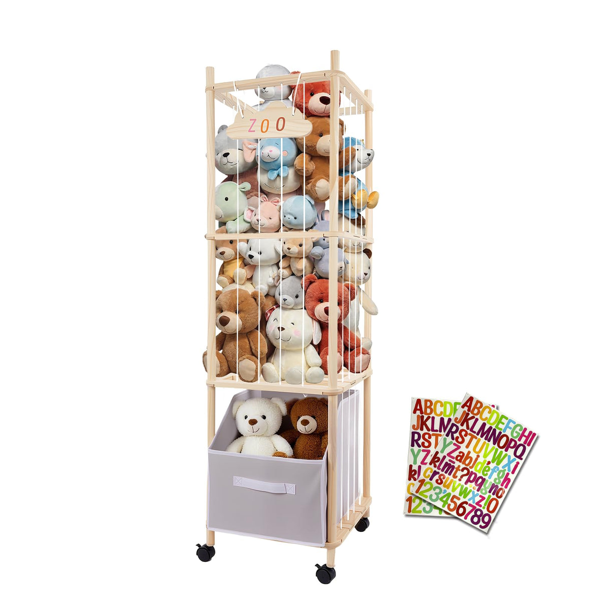 HOYWOUL stuffed animal storage wooden zoo cage shows durable pine wood for organized playrooms