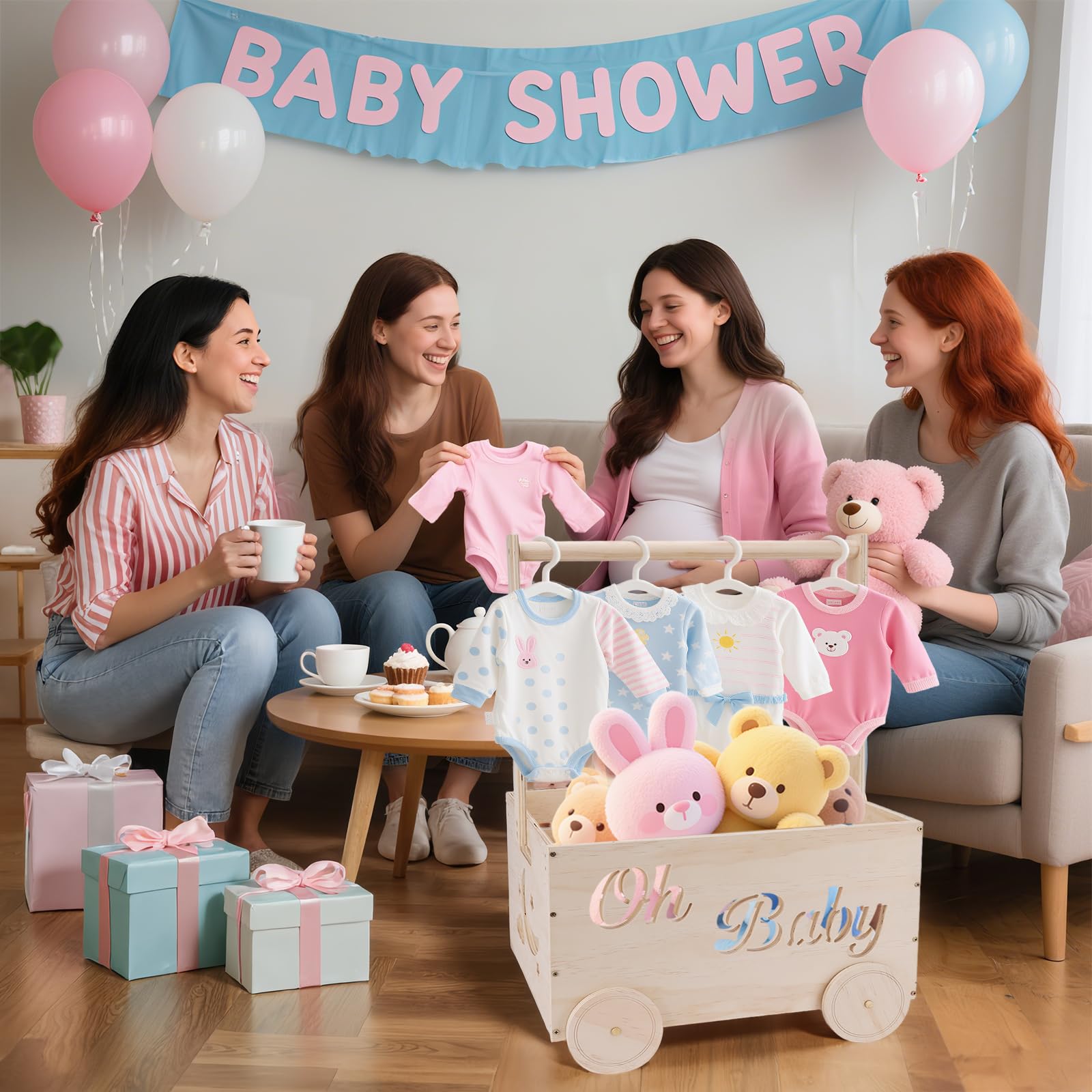 HOYWOUL wooden baby shower basket decorated showcases moon-star accents for festive nursery decor