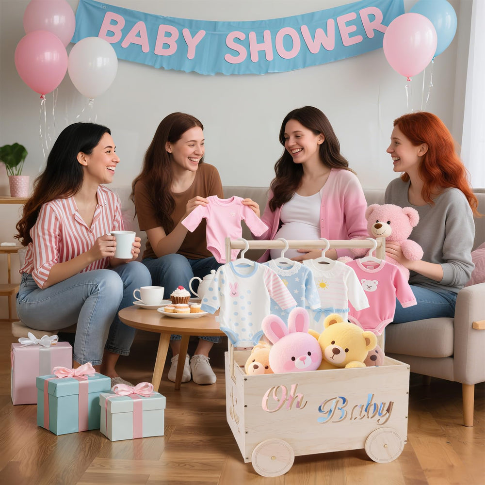 HOYWOUL wooden baby shower basket decorated showcases moon-star accents for festive nursery decor