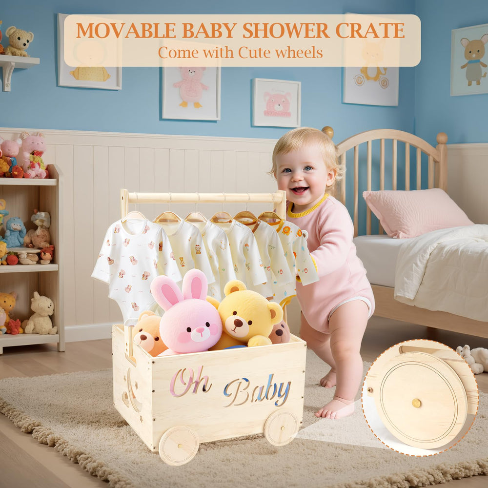 HOYWOUL wooden baby shower basket handle demonstrates versatile carrying and display