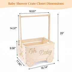 HOYWOUL wooden baby shower basket side view reveals ample storage space for diapers and outfits