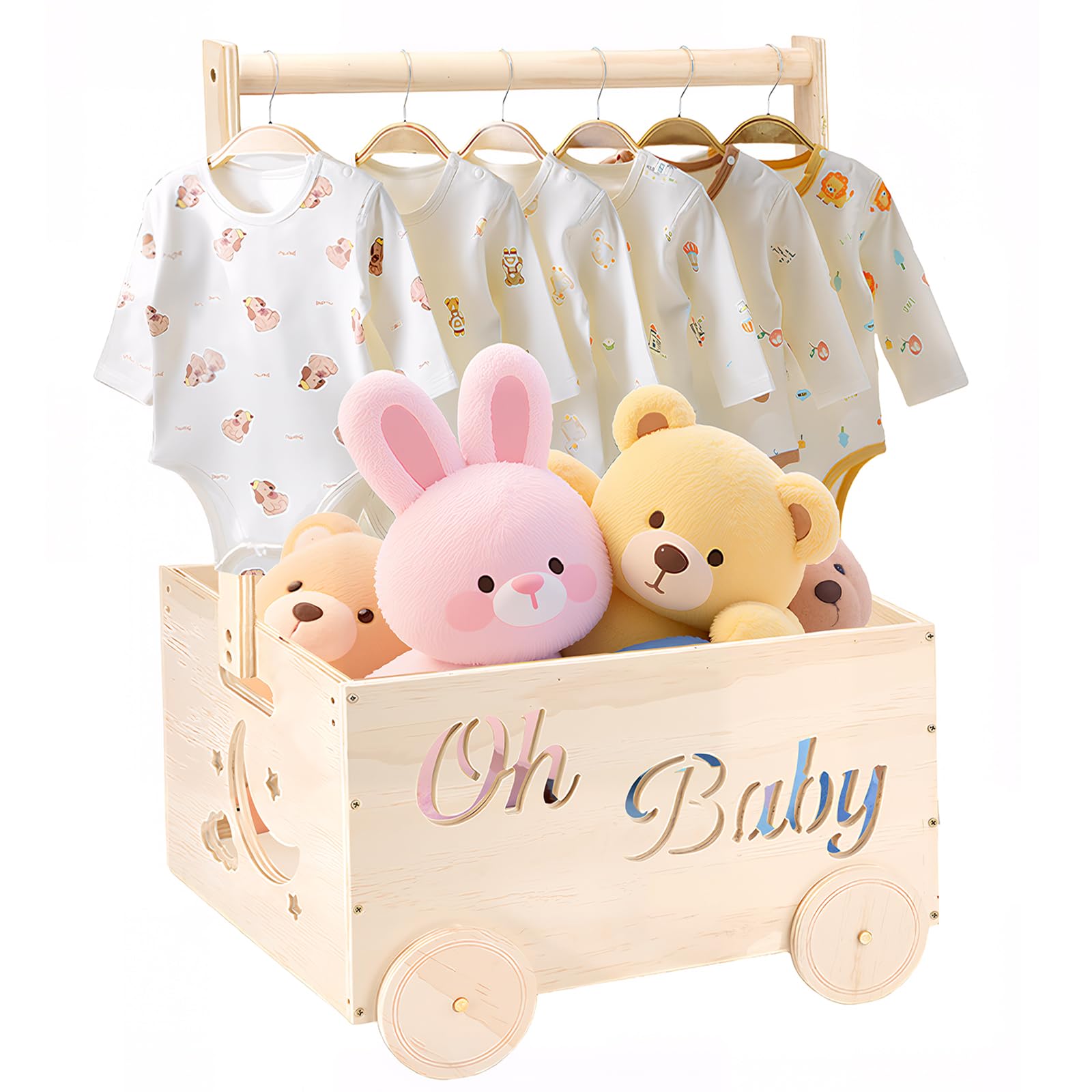 HOYWOUL wooden baby shower basket top view highlights sturdy build for practical gifting