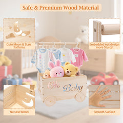 HOYWOUL wooden baby shower basket wheels enable easy mobility in a nursery