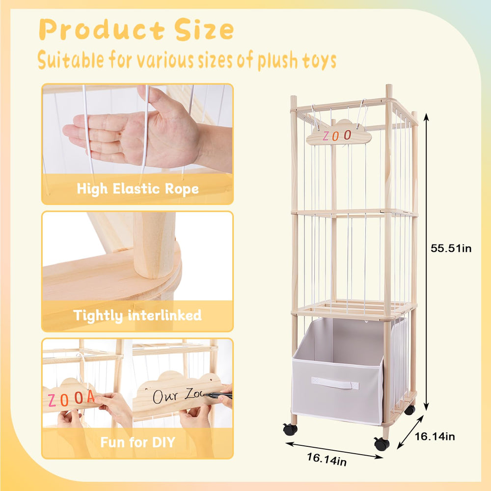 HOYWOUL wooden zoo storage with wheels allows easy room-to-room movement