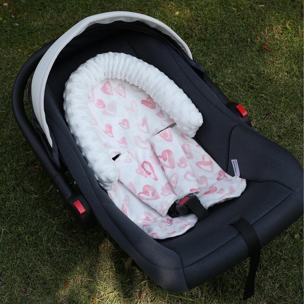 HPIENOYA strap covers in pink love protect baby's skin from rough belts.