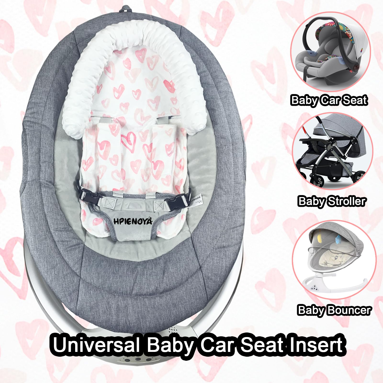 HPIENOYA stroller/bouncer use demonstrates versatile travel care and comfort.