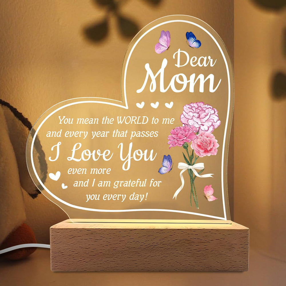 HPYDIY carnation heart 3D crystal acrylic light base glows warmly on a desk