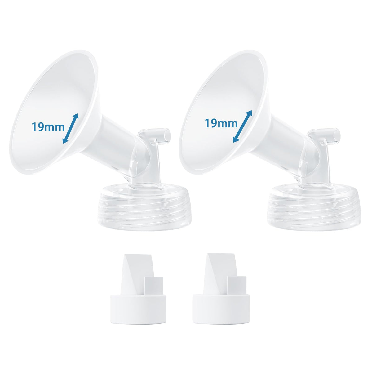 Hranio 19mm flange pair shown for comfortable milk expression with compatible Spectra pumps.