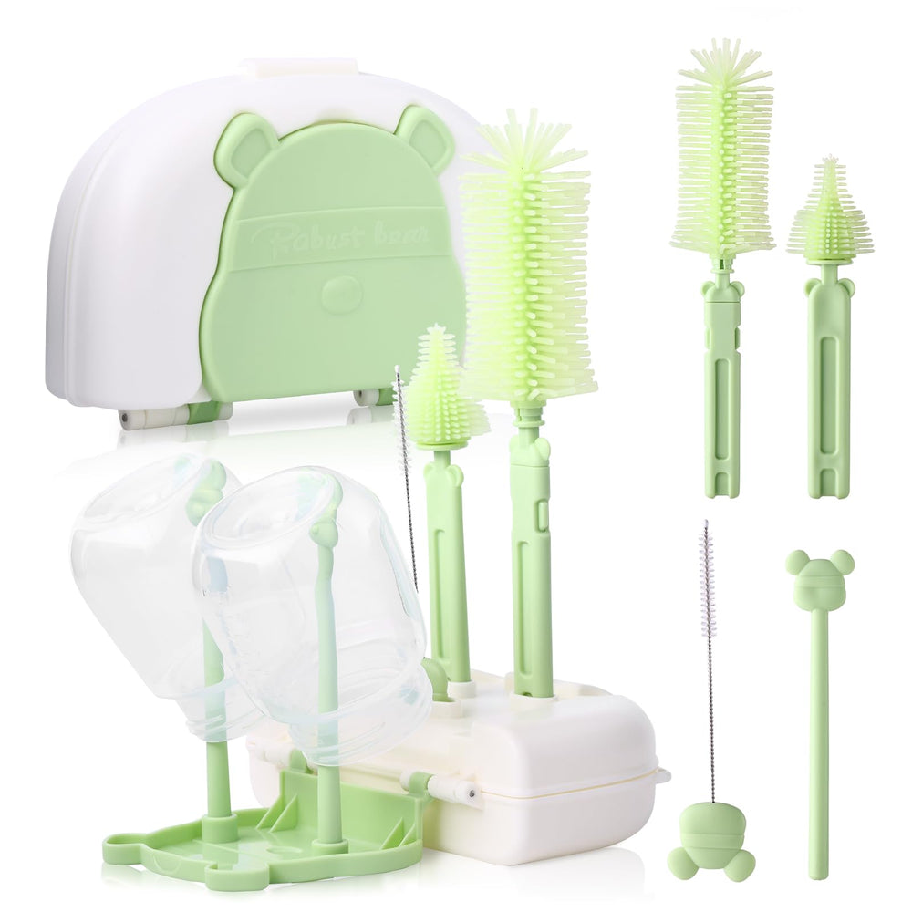 Hranio baby bottle cleaner set folding drain rack enables two-bottle drying.