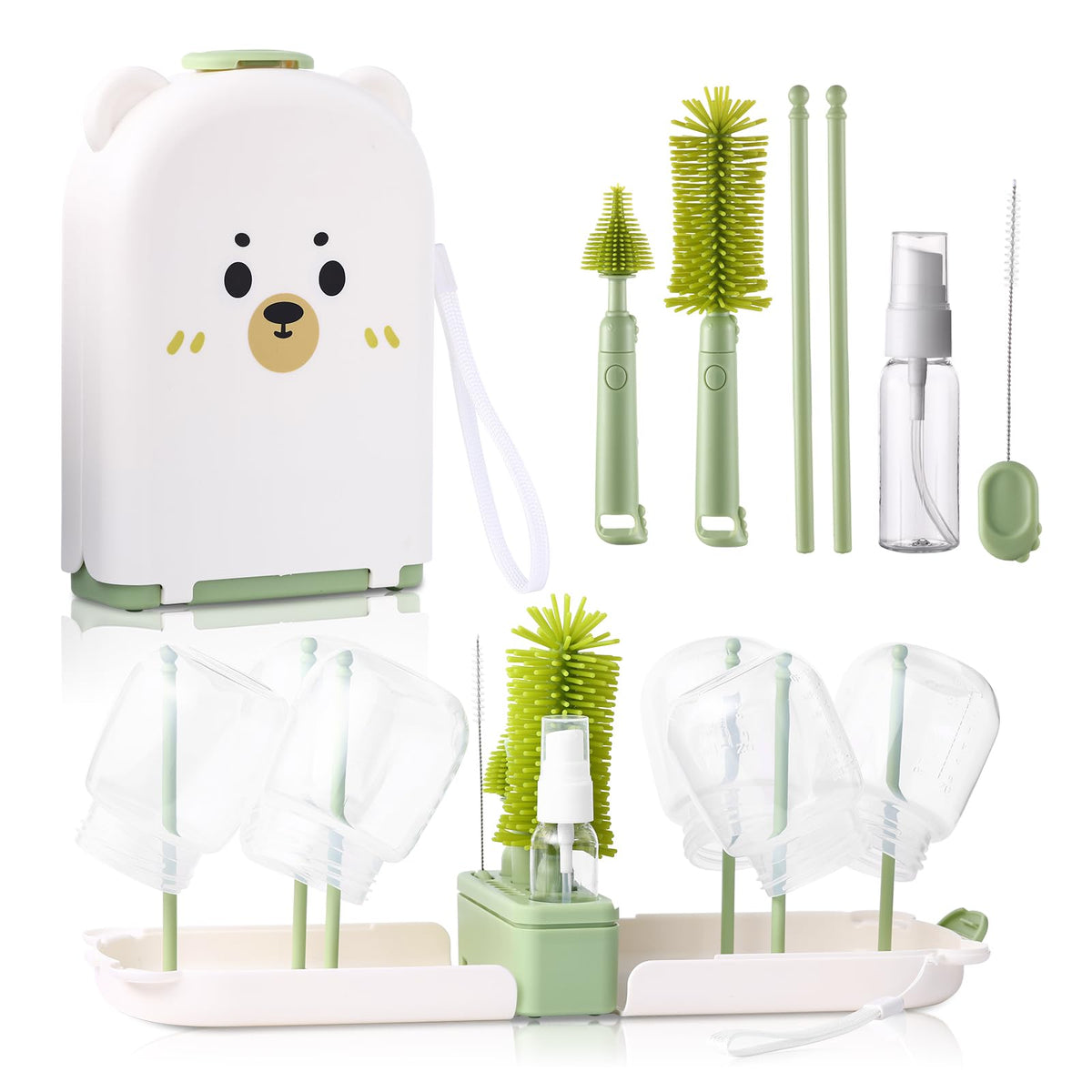 Hranio bottle cleaner set folding rack for travel and drying bottles
