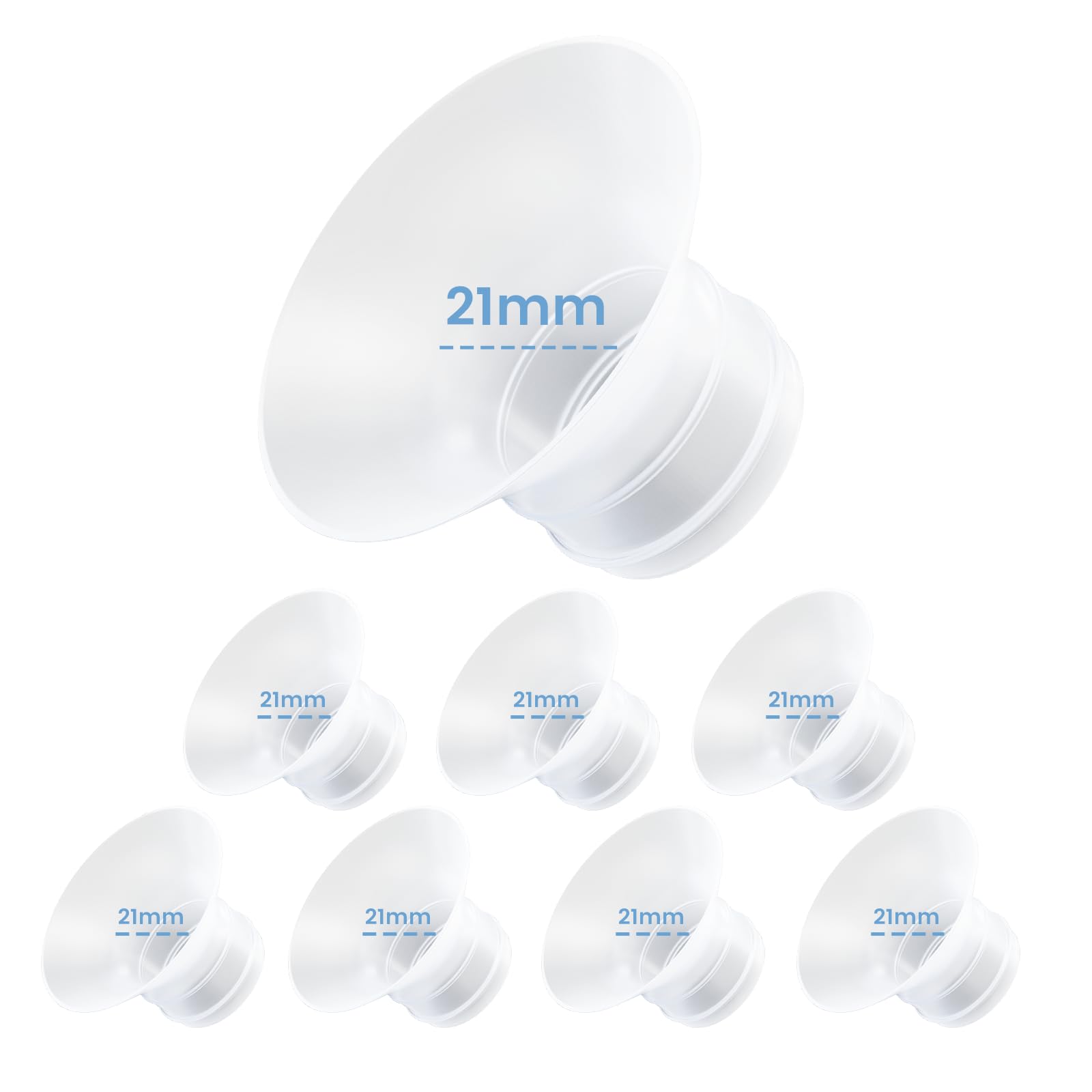 Hranio 21mm flange insert close-up; BPA-free silicone for safe milk contact.