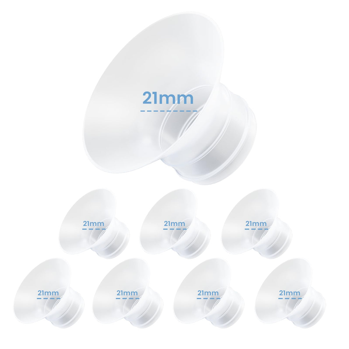 Hranio 21mm flange insert close-up; BPA-free silicone for safe milk contact.