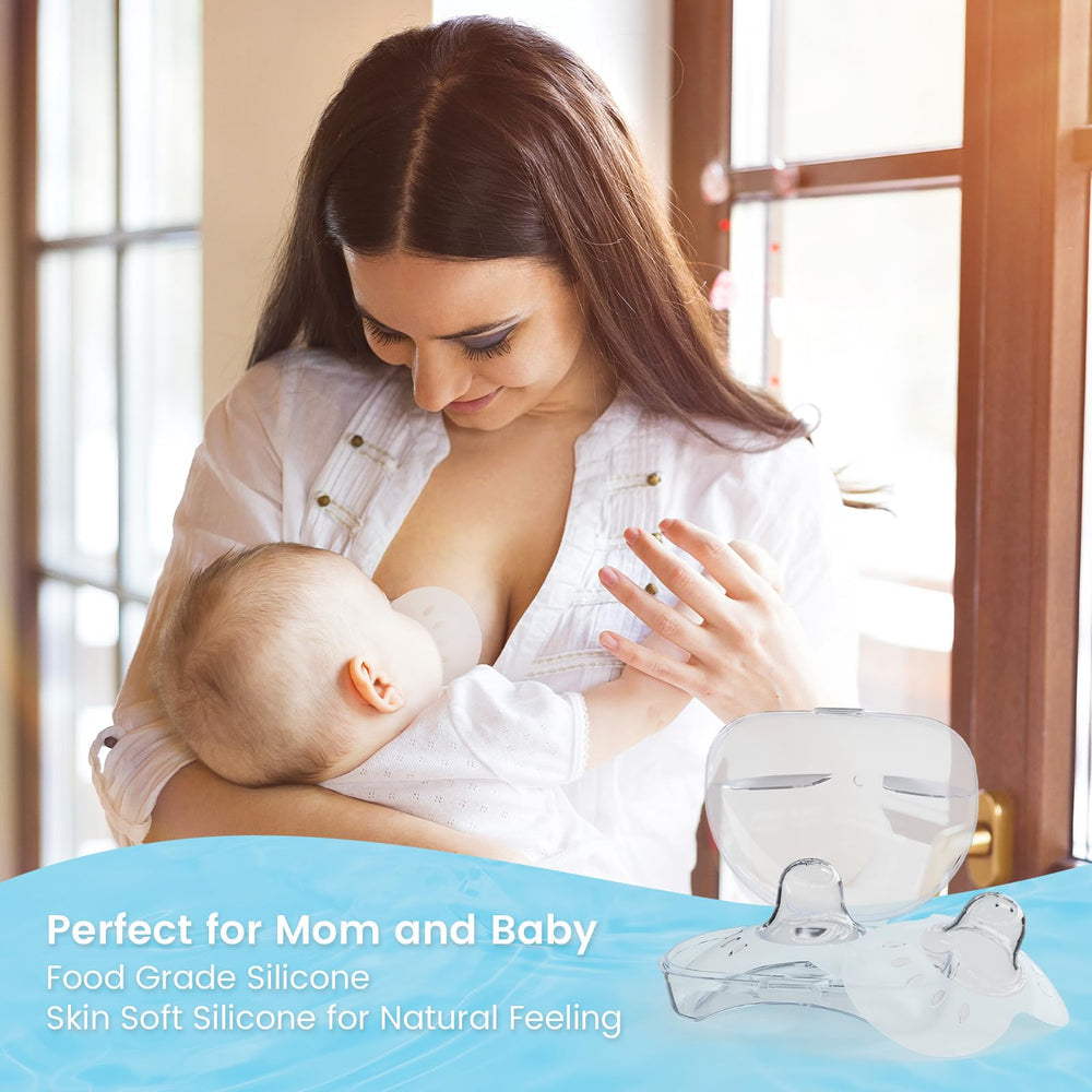 Hranio nipple shield with heart-shaped top supports baby's breathing during feeds