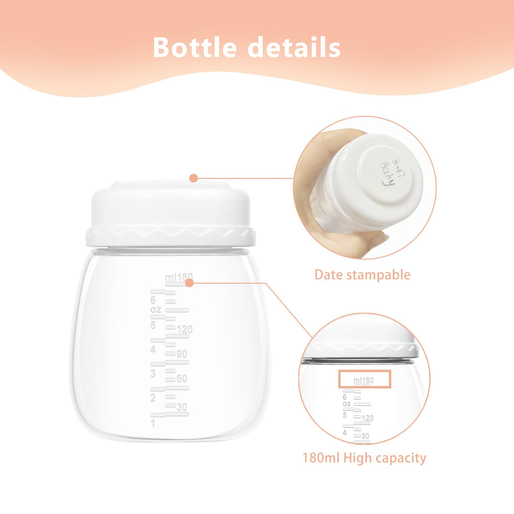 Hranio two-pack bottles with travel cap for on-the-go pumping.