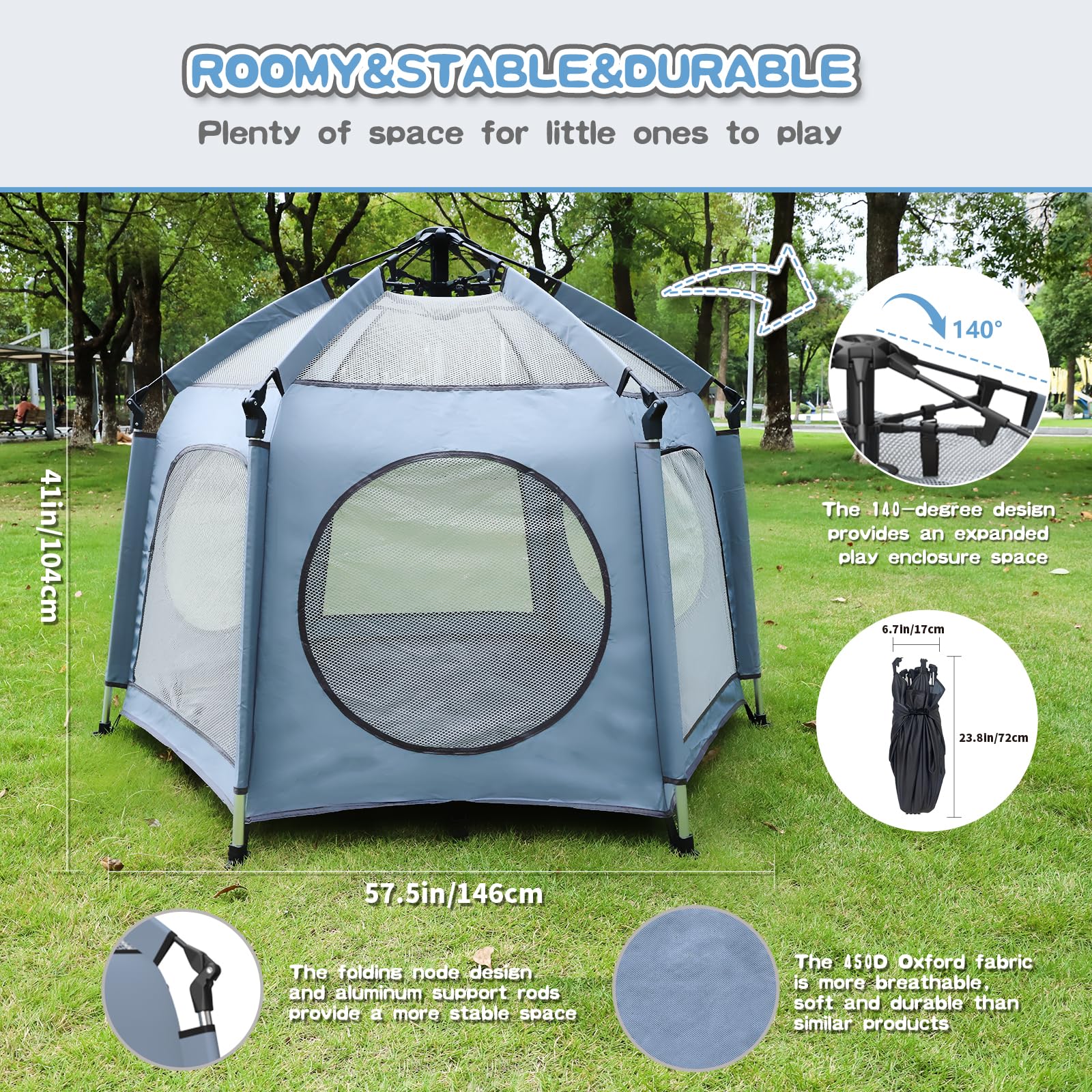Hrebr 21.4 sq ft play area provides room to roam.