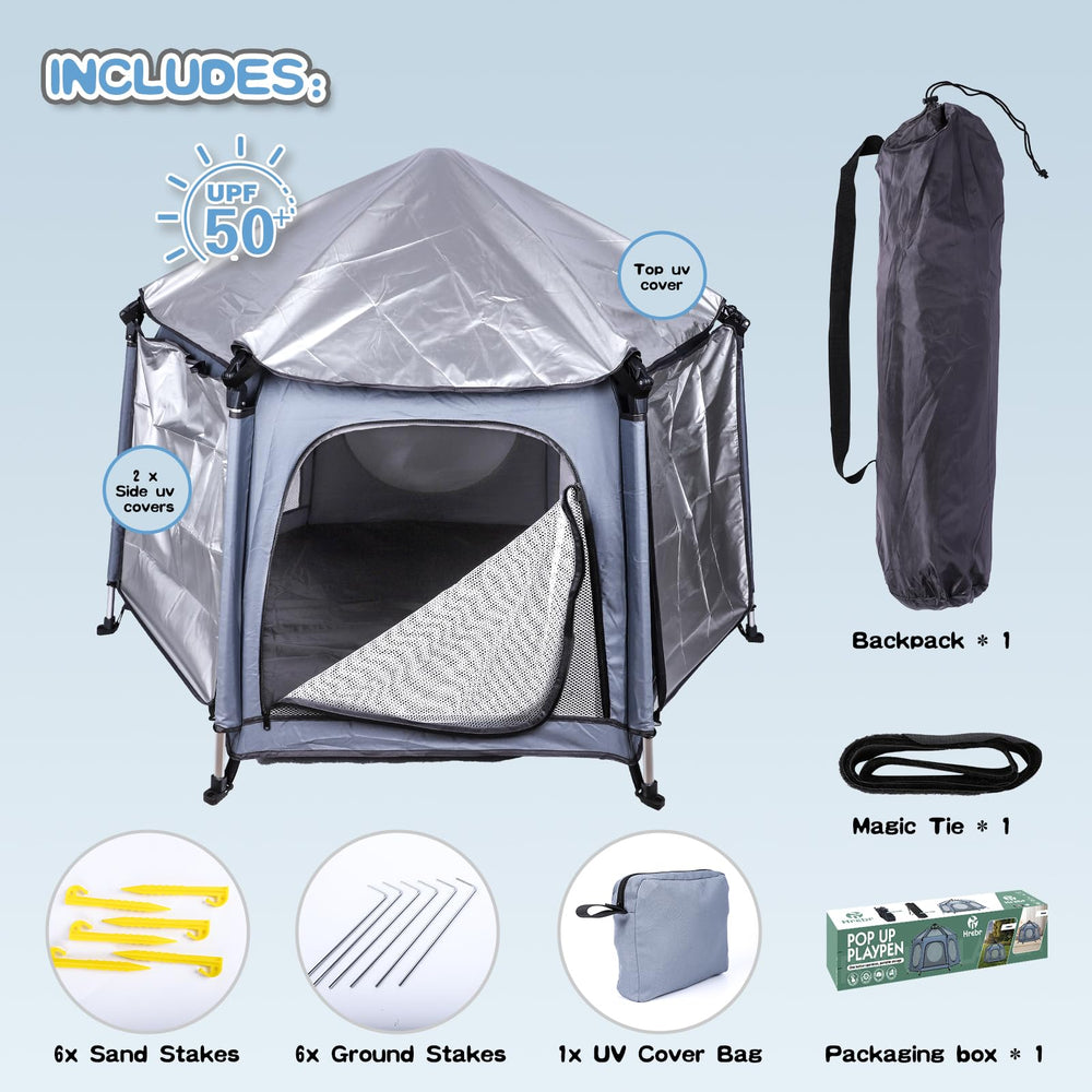 Hrebr playpen ultra-light aluminum frame for easy transport.